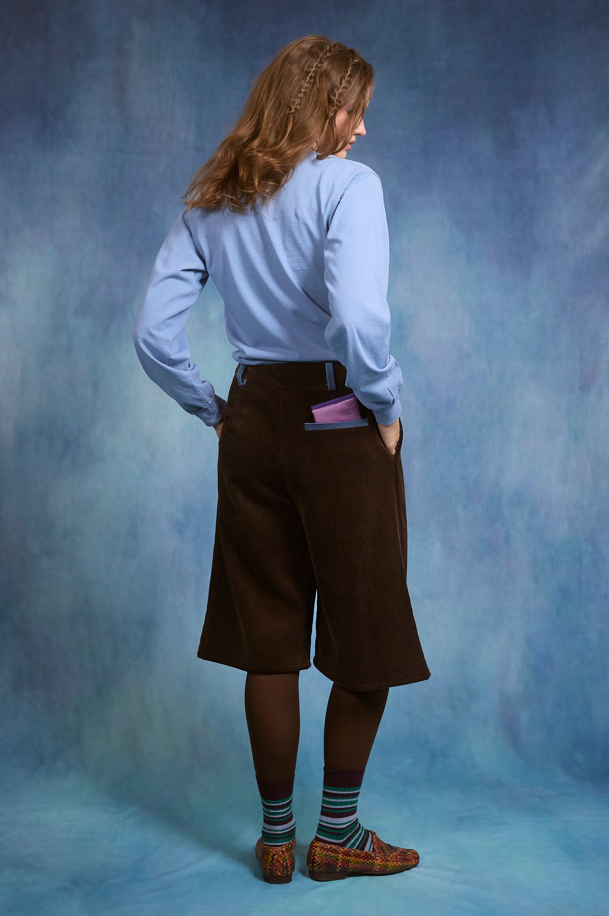 Brenda Bermuda - blue and brown velvet