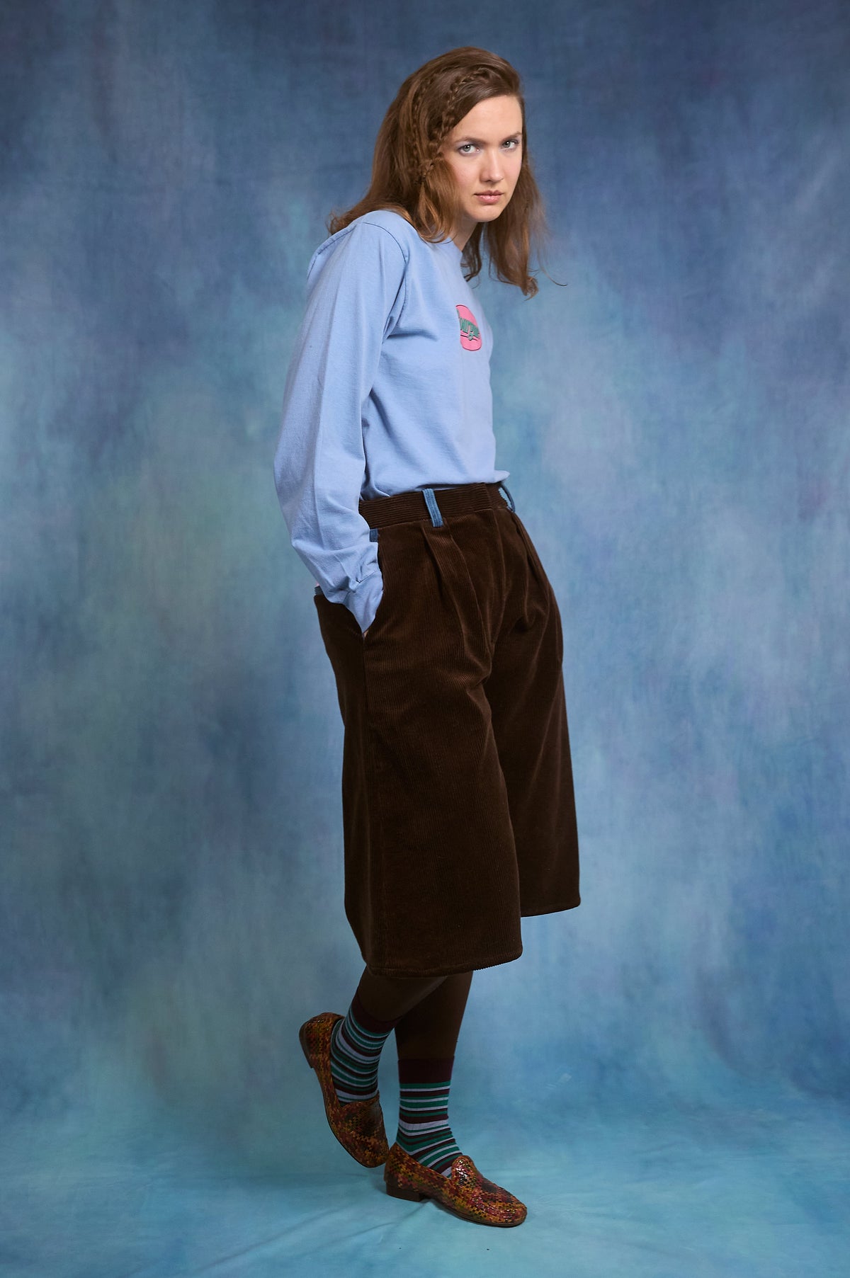 Brenda Bermuda - blue and brown velvet